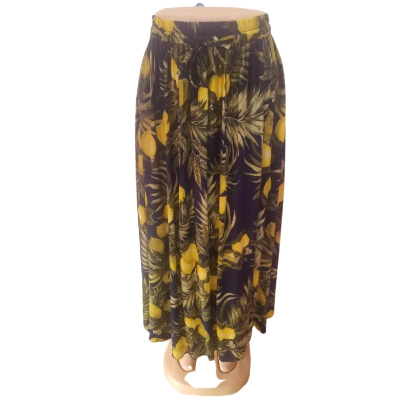 Lemon-Print Wrap Maxi Skirt